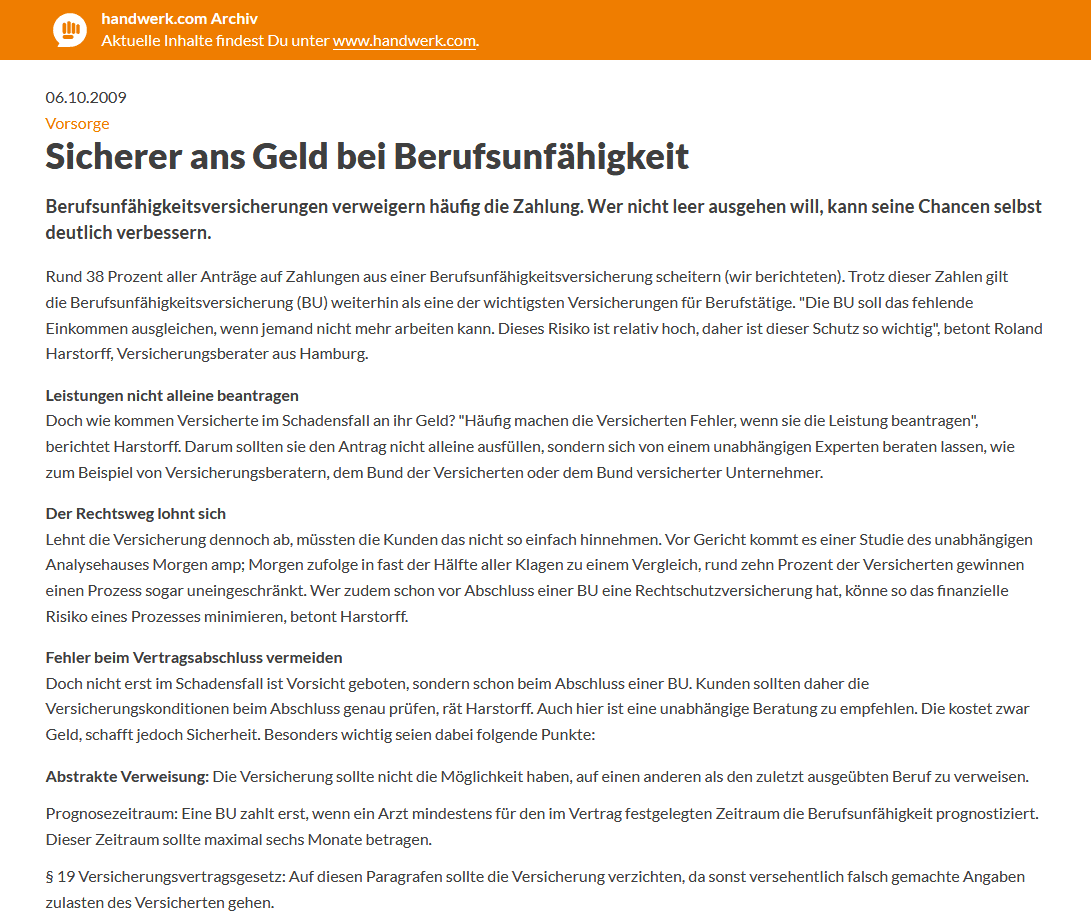 Handwerk - Sicherer ans Geld bei Berufsunfähigkeit  