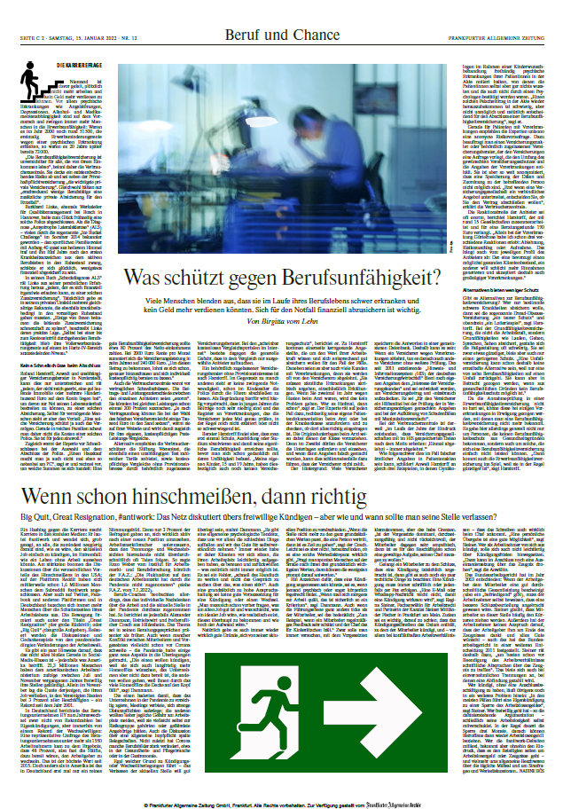 FAZ: Was schützt gegen Berufsunfähigkeit?  FAZ