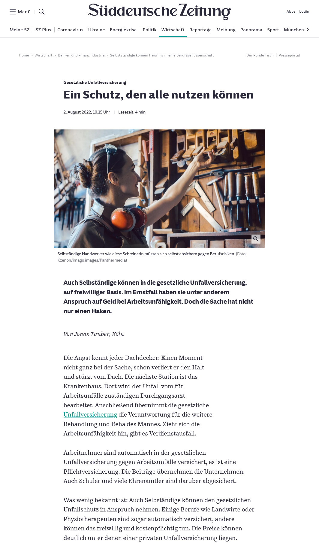 sz: Gesetzliche Unfallversicherung: Ein Schutz, den alle nutzen können Gesetzliche Unfallversicherung: Ein Schutz, den alle nutzen können Süddeutsche Zeitung